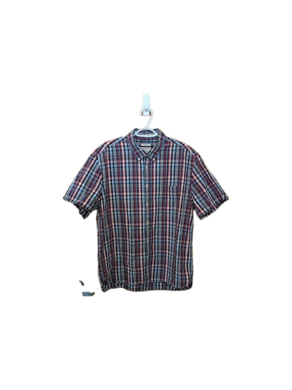 Jos A Bank 1905 Shirt Mens XL Tailored Fit Red White Blue Short Sleeve Plaid USA